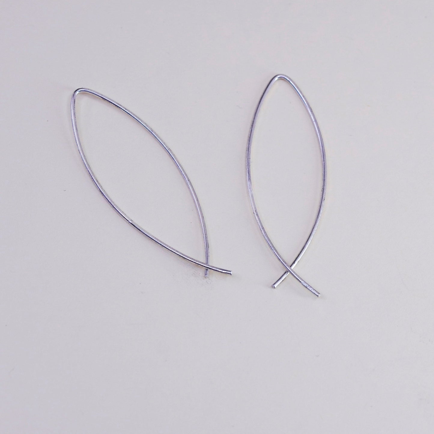 Vintage Sterling silver handmade earrings, 925 abstract fish Dangles minimalist