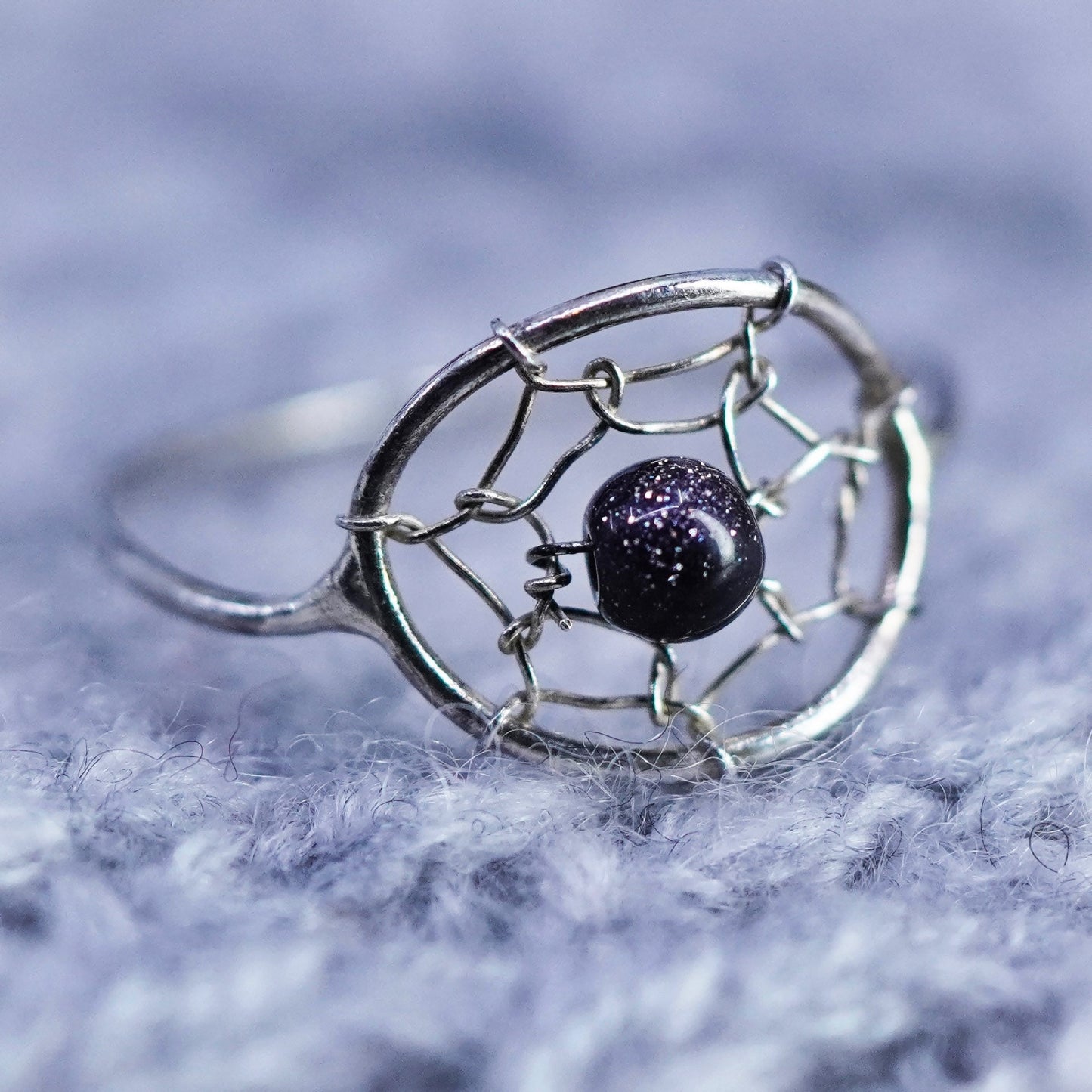Size 6, vintage Sterling 925 silver handmade ring with goldstone