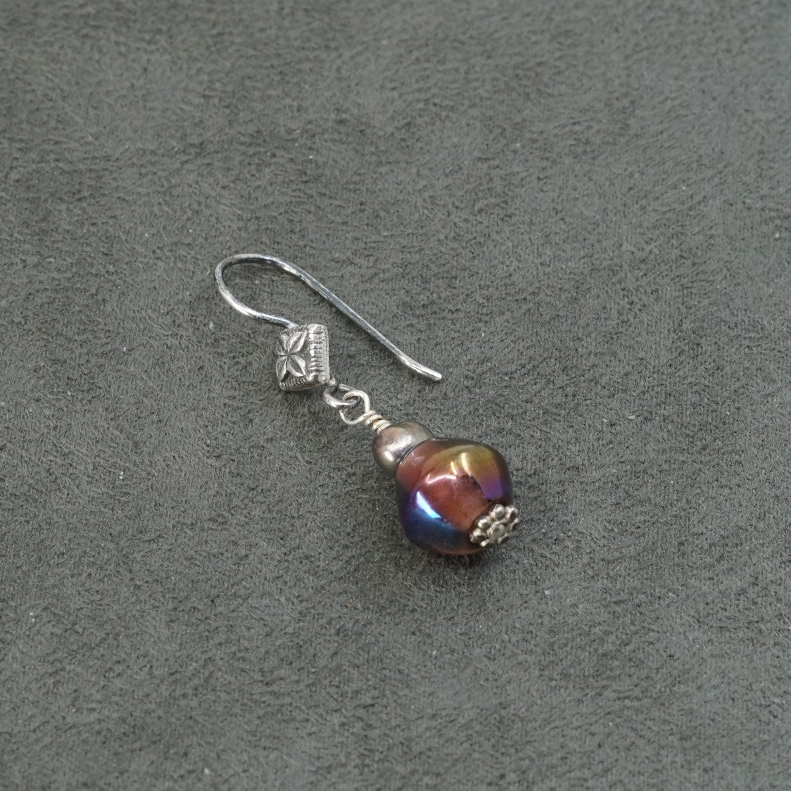 Sterling silver hoop handmade earrings, 925 red glass beads, Stamped 925