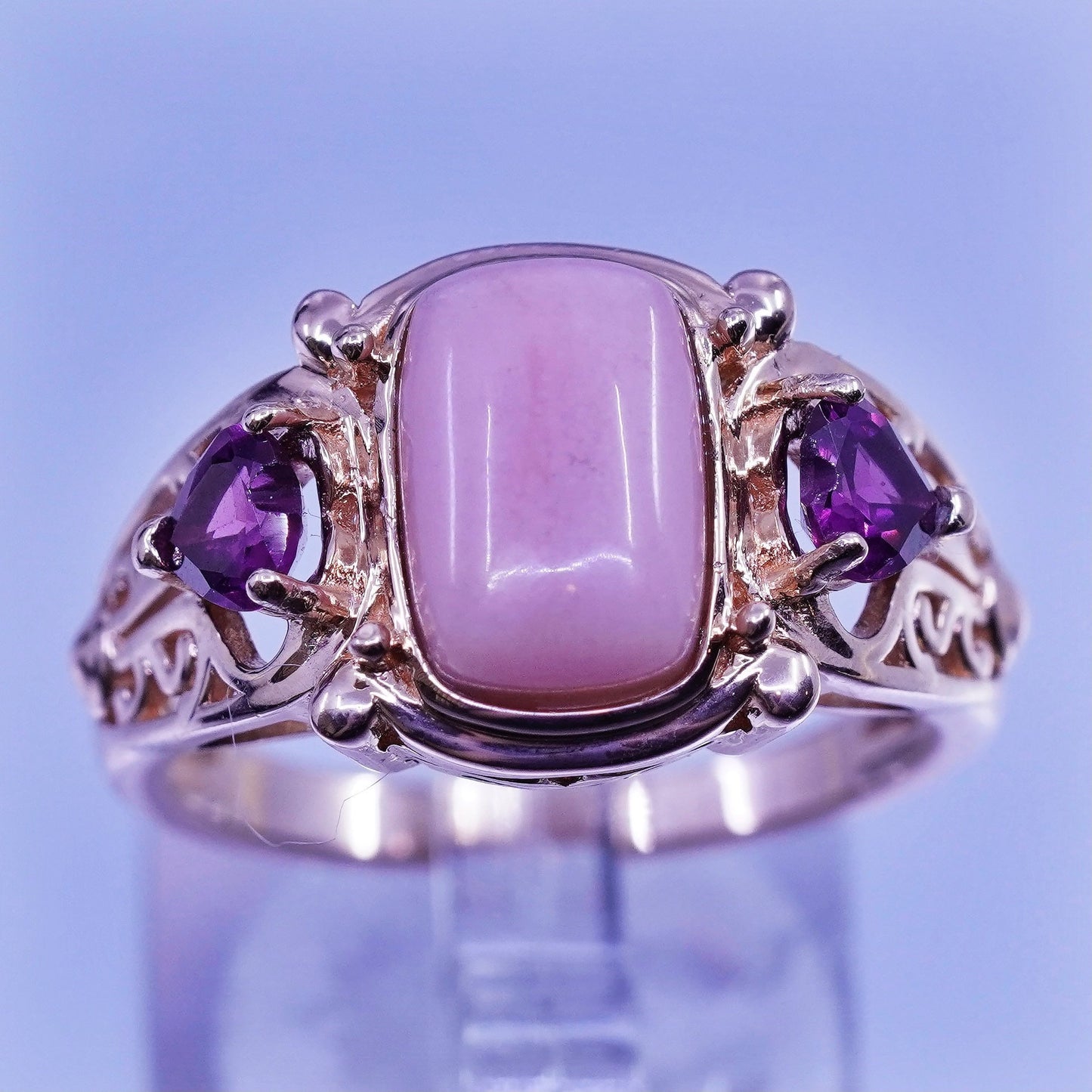 Size 10, DBJ vermeil rose gold over Sterling 925 silver band ring quartz heart