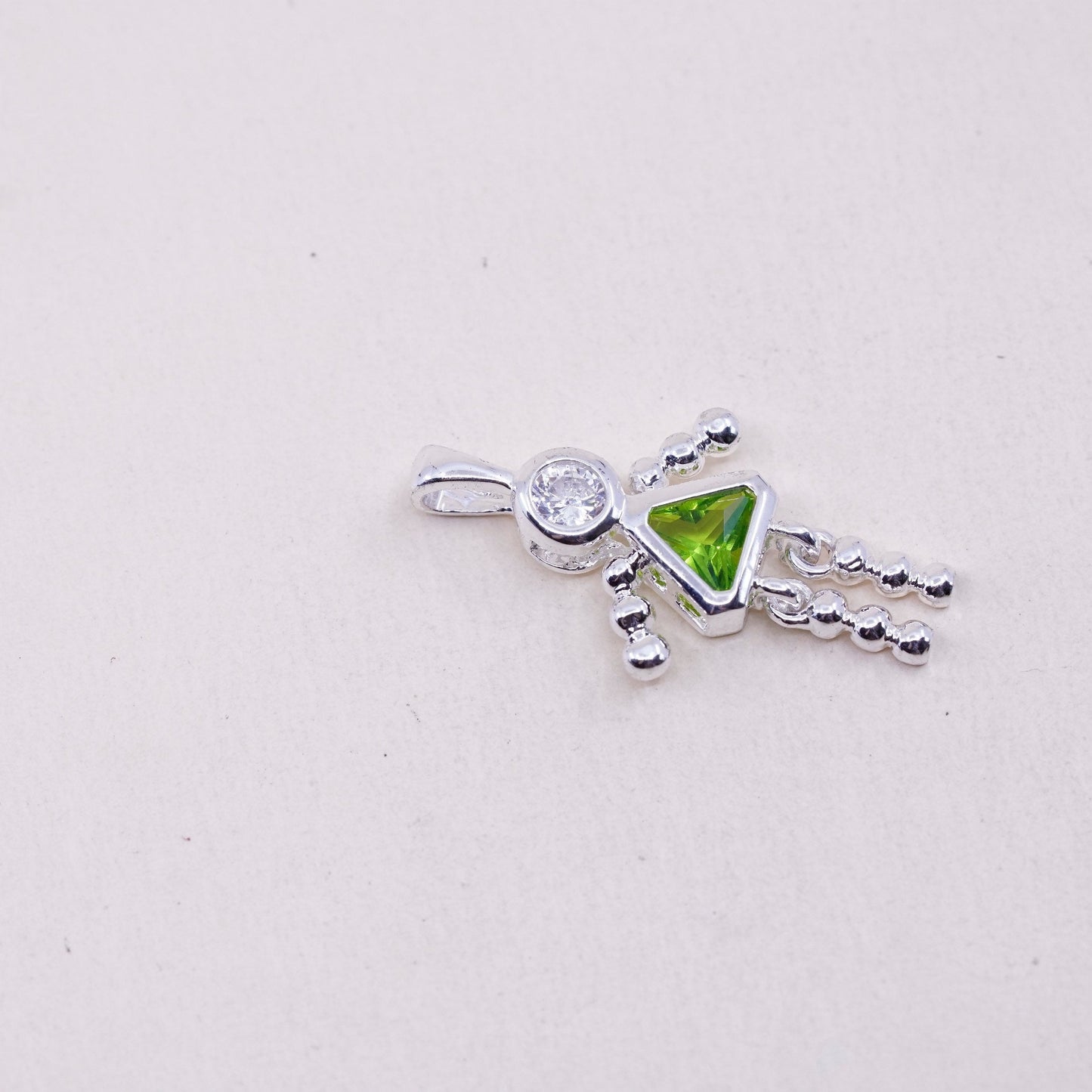 Vintage sterling 925 silver birthstone pendant with peridot girl charm