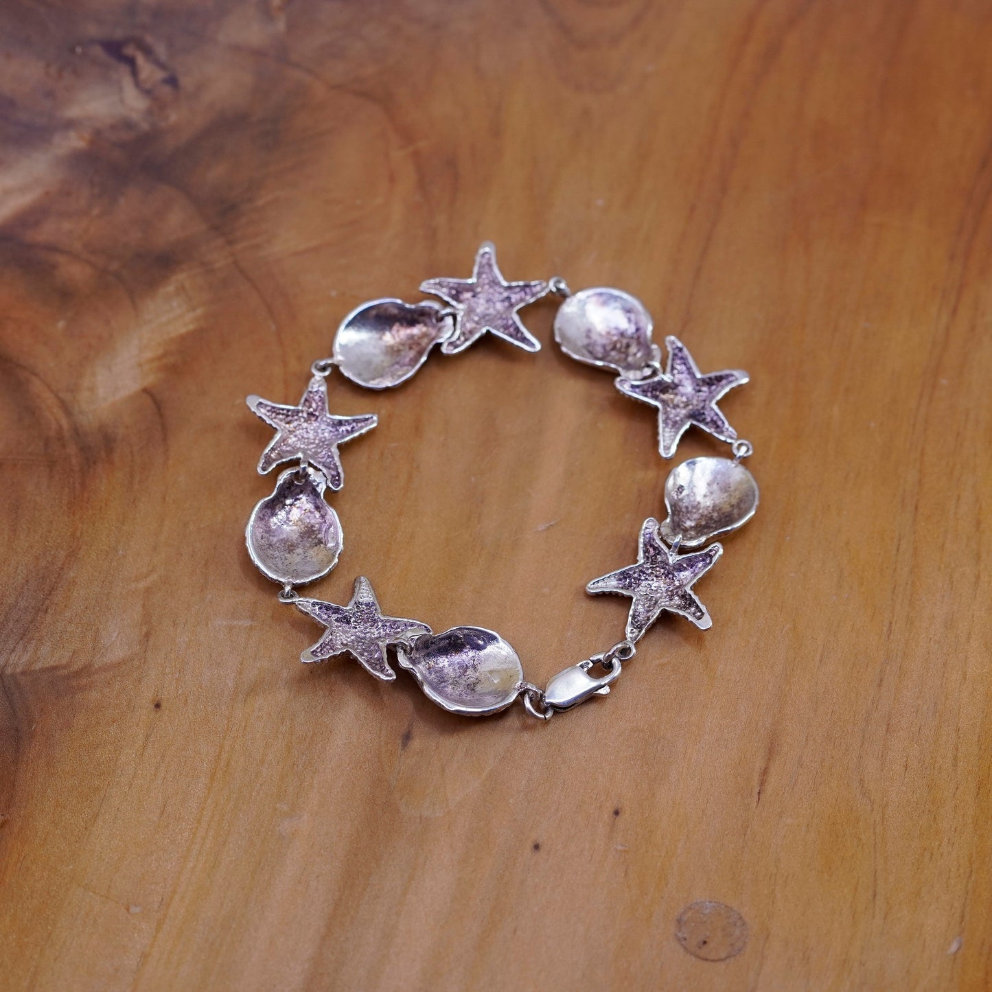 6.75”, vintage Sterling silver handmade bracelet, 925 shell, starfish chain