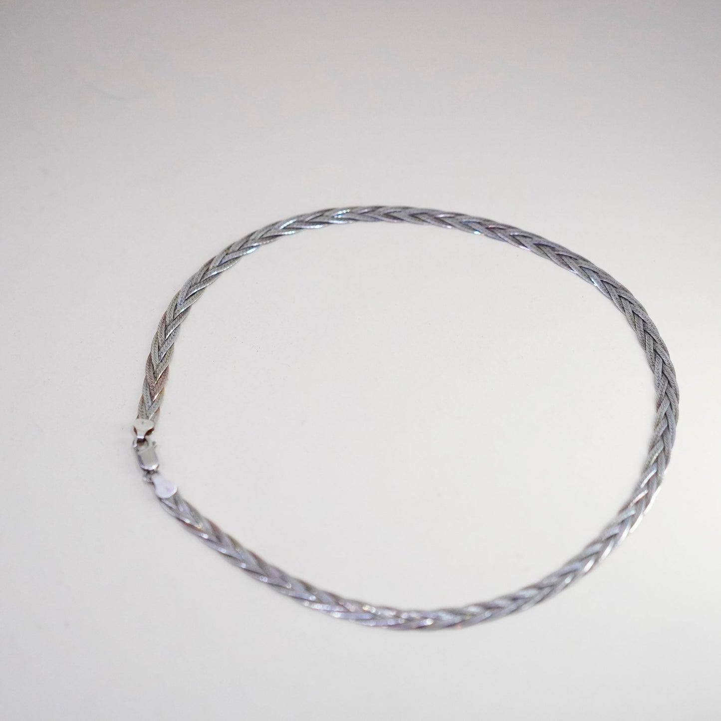 18" Italy triple tone Strands 925 Sterling Silver Braided Herringbone necklace