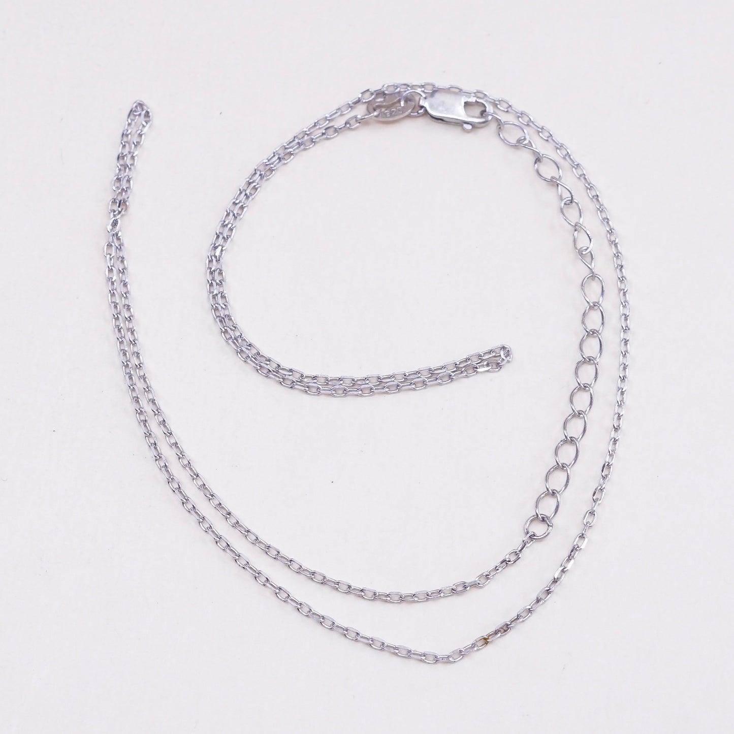 16+2”, 1mm, Vintage sterling silver flatten circle chain, Italy 925 necklace