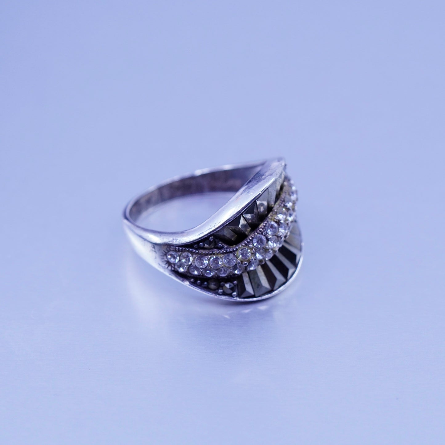Size 10, southwestern Sterling 925 silver handmade ring, band marcasite cz