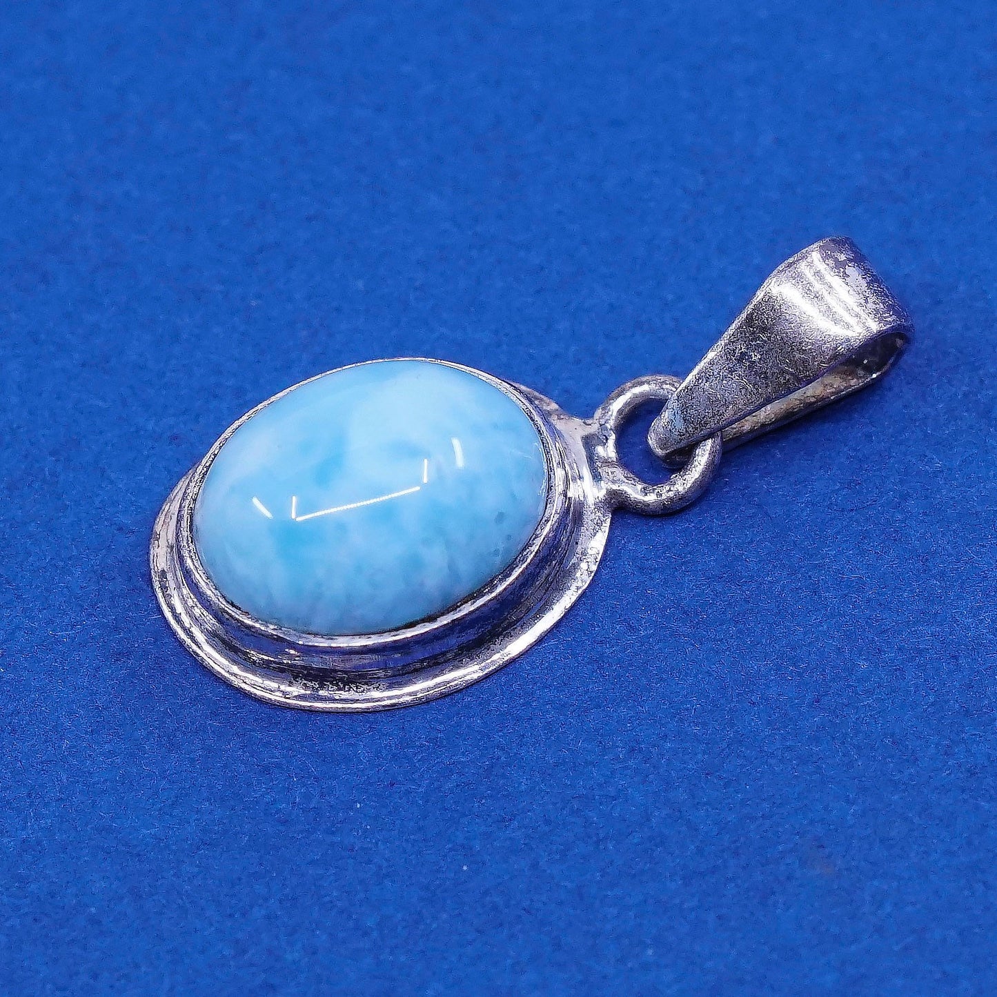 Vintage Sterling Silver Handmade Pendant, 925 with oval larimar, stamped 925