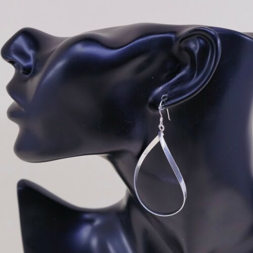 Vtg Huge Sterling 925 Silver Handmade Twisted Teardrop Shaped Earrings