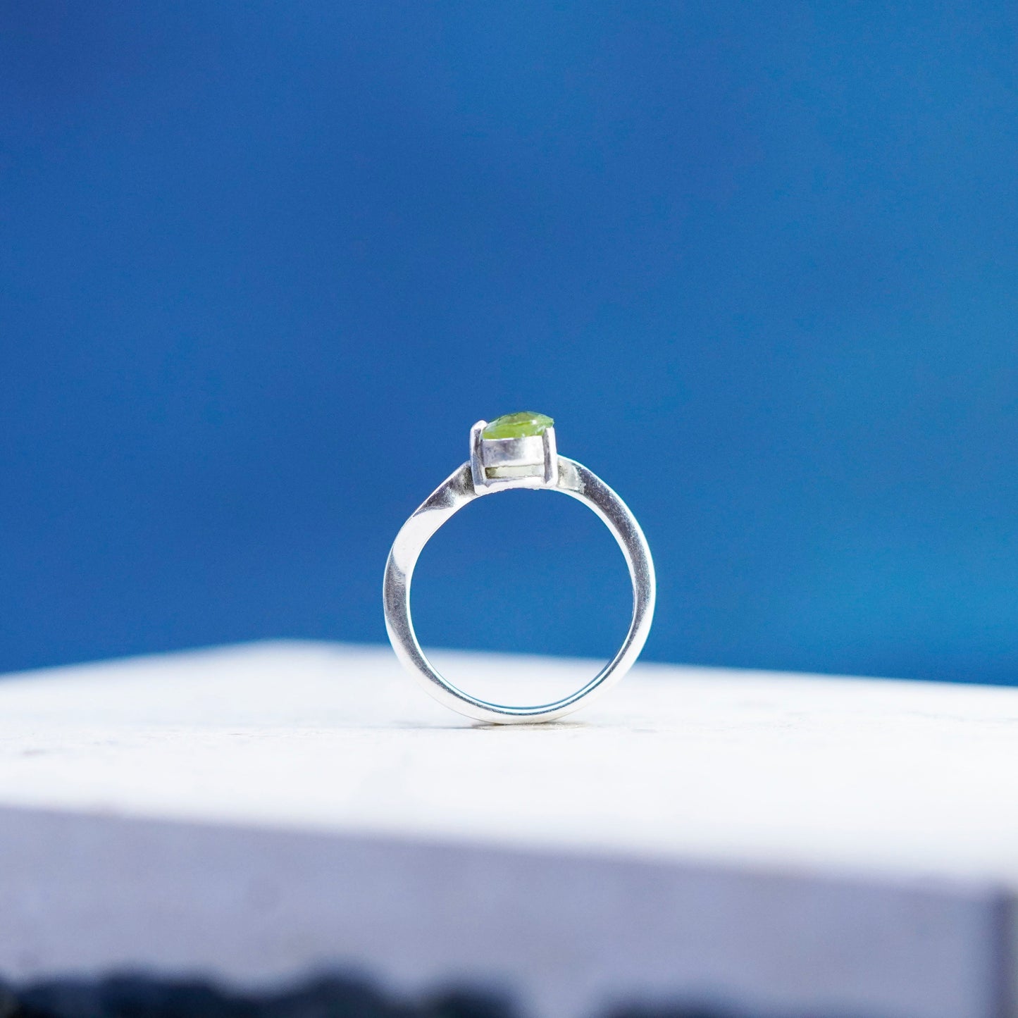 Size 7, vintage Sterling silver handmade ring, 925 stackable band with peridot