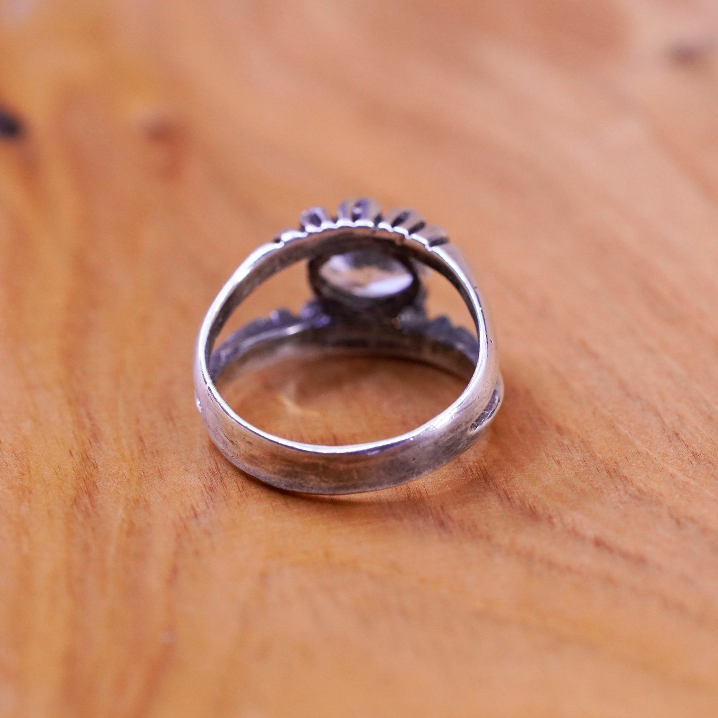 Size 6.25, vintage Sterling 925 silver handmade crown ring with cz