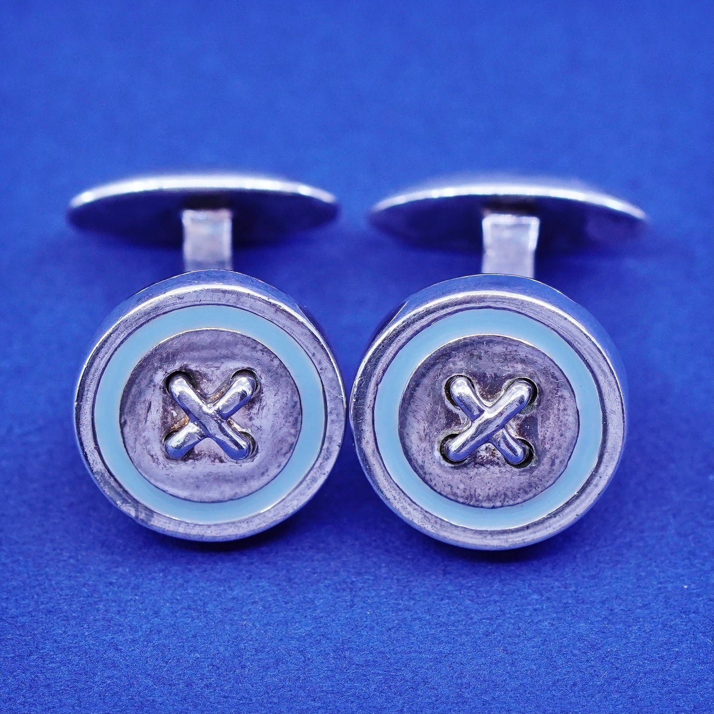 seaward stearn sterling silver Handmade cufflinks, round buttons 925 cuff links