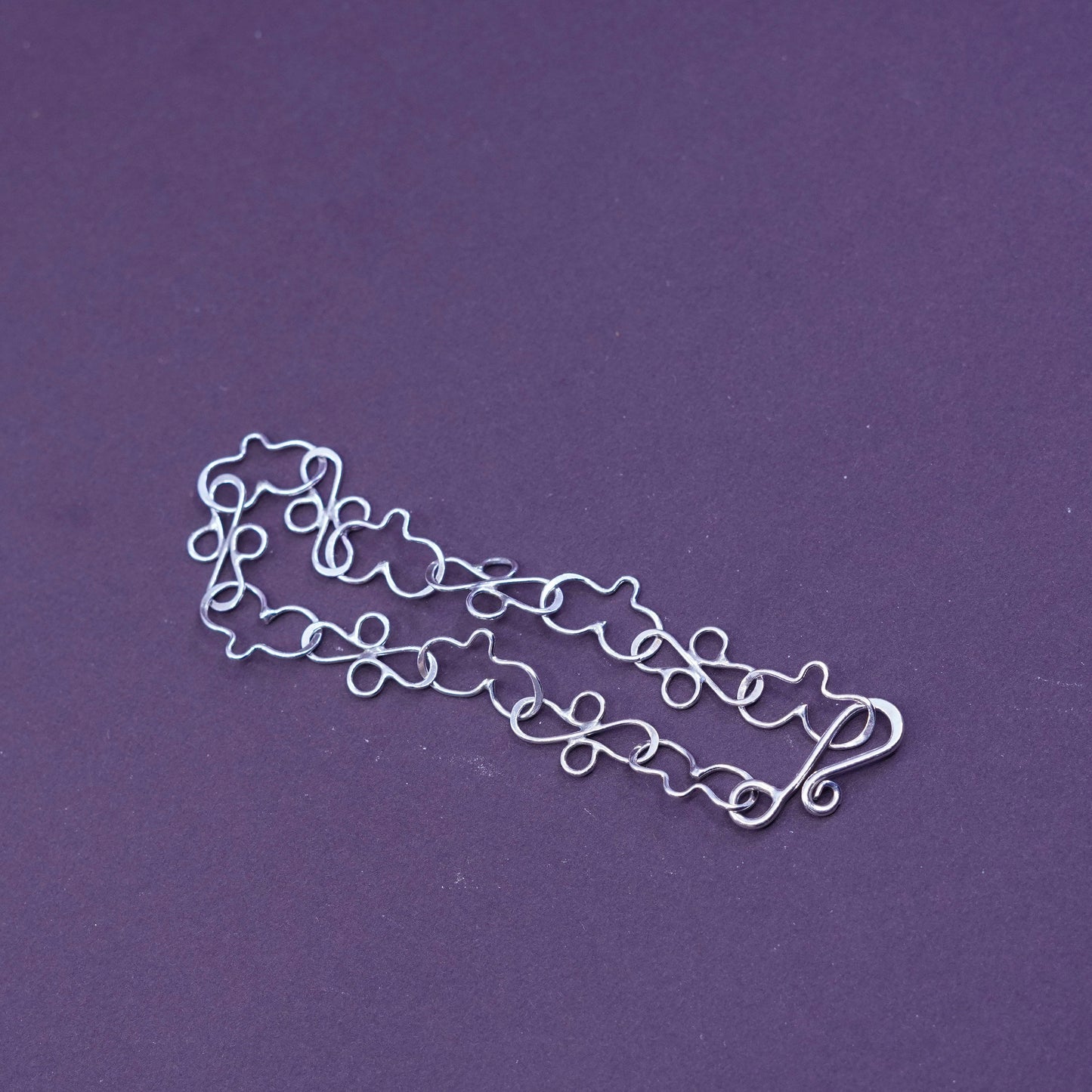 7”, vintage Sterling 925 silver handmade wired circle chain bracelet