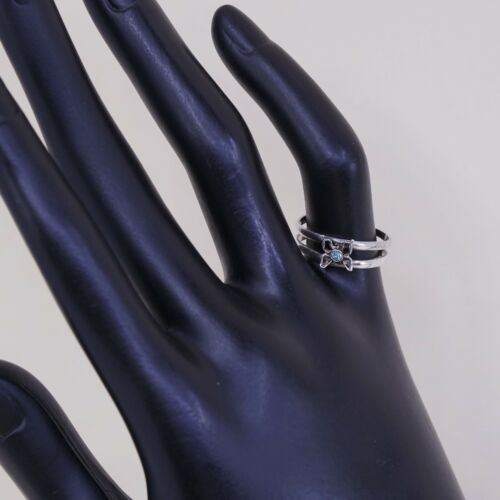 Sz 3.5, Vtg Sterling Silver Butterfly Ring W/ Blue Cz, Open Band, Silver Tested