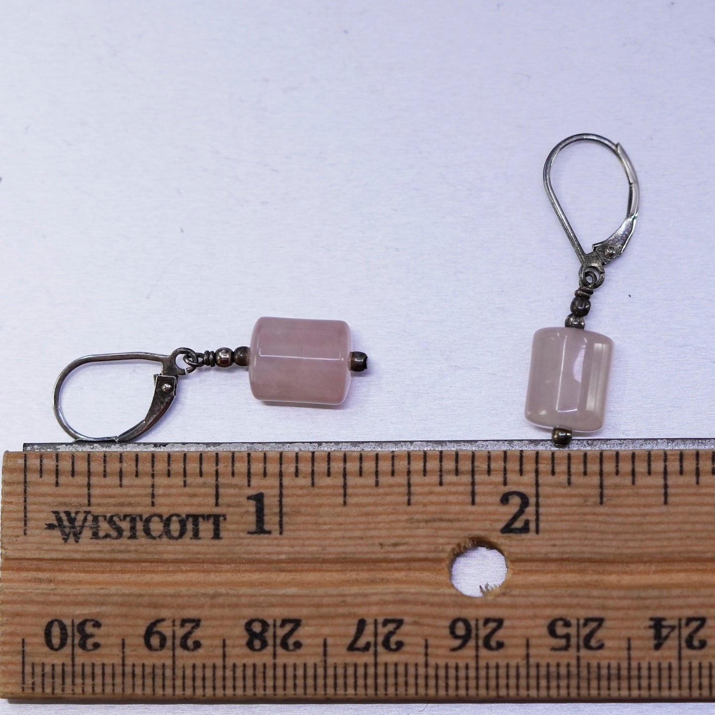 Vintage Sterling 925 silver handmade earrings with pink rose quartz