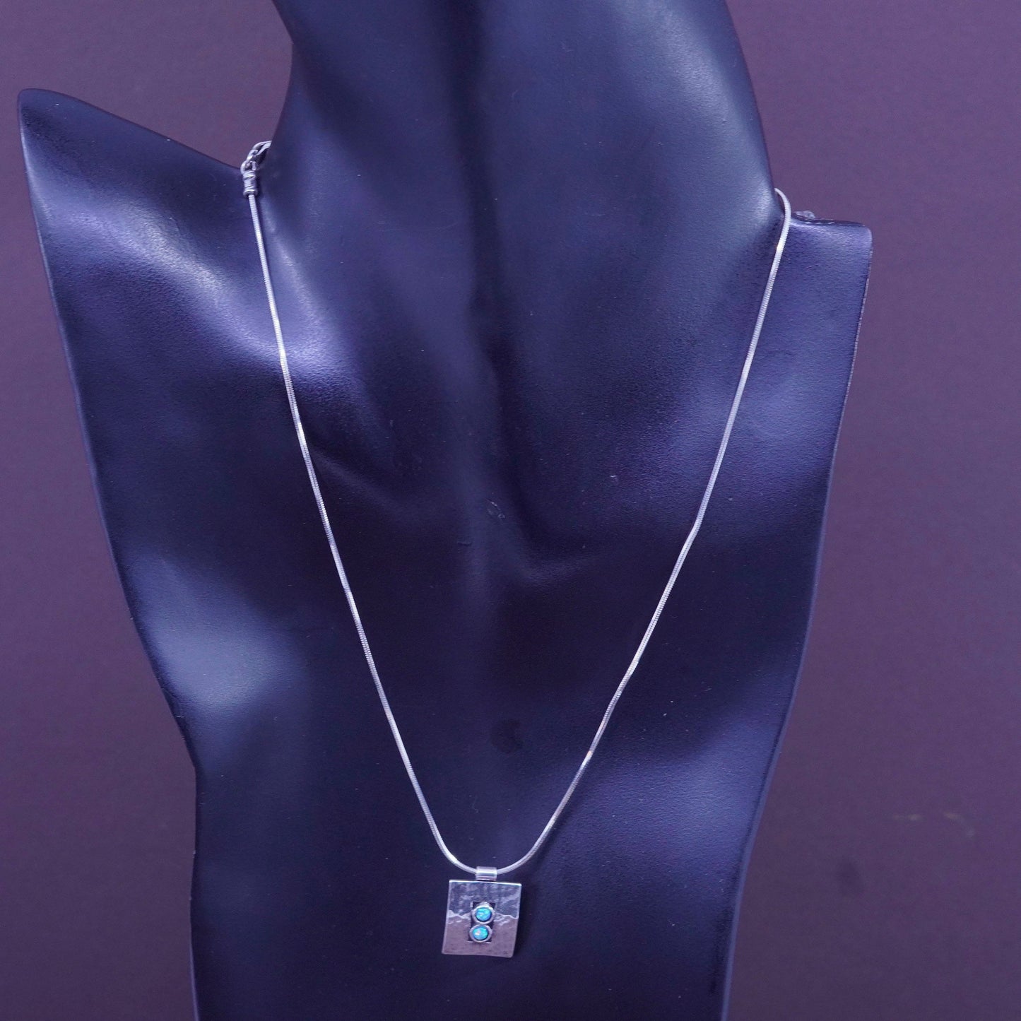 16”, Shablool Didae Sterling 925 silver necklace, snake chain rectangular opal