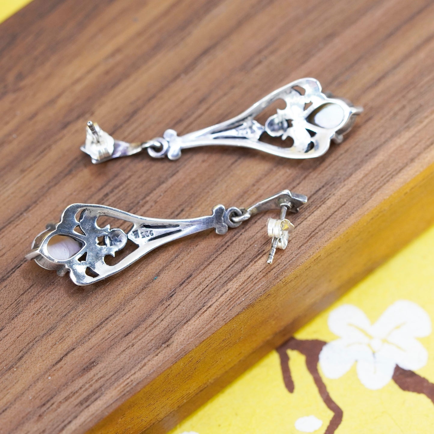 Sterling 925 silver handmade teardrop earrings with moonstone and marcasite