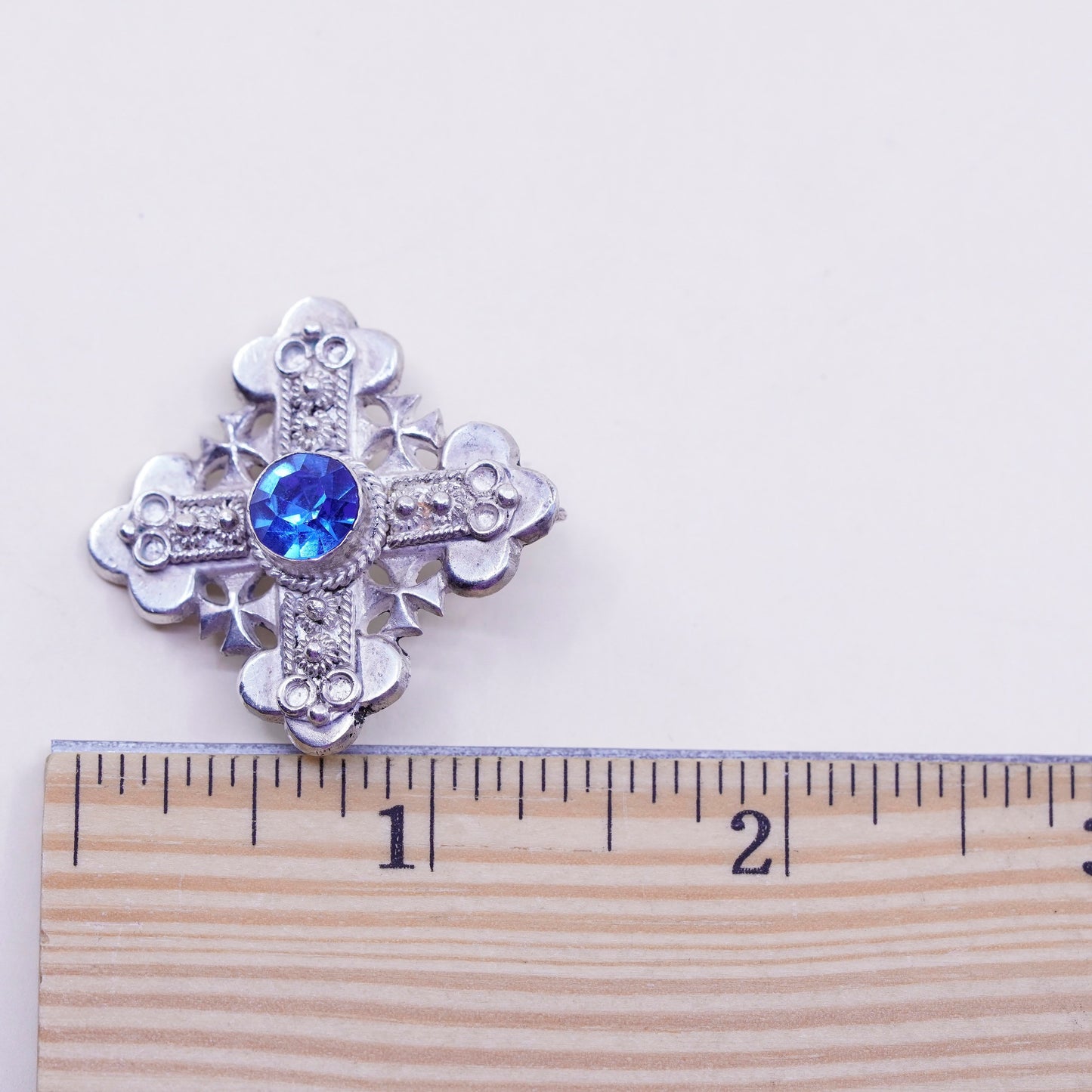 Vintage Sterling silver handmade brooch, 800 Jerusalem cross pendant
