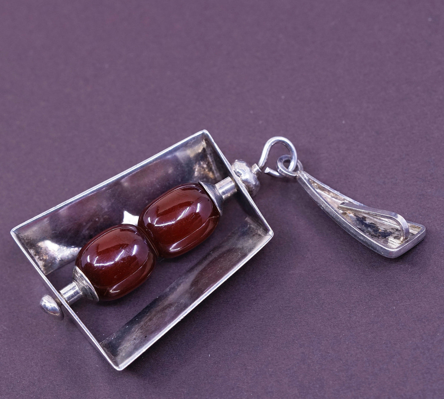 Vintage Sterling silver handmade pendant, modern 925 with garnet beads