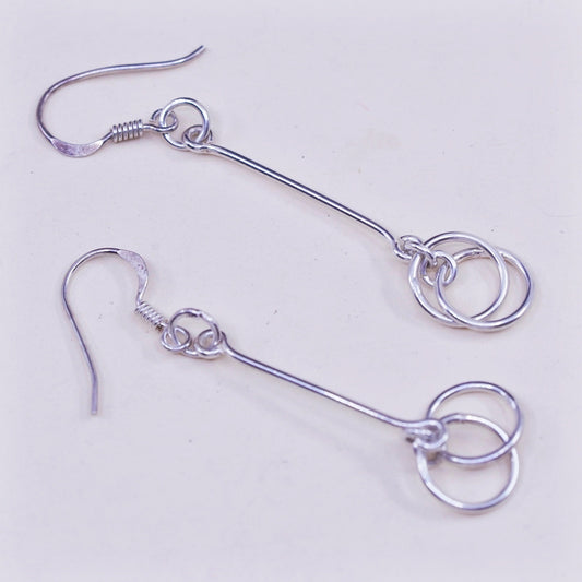 Vintage sterling silver handmade earrings, 925 hammered circle dangles