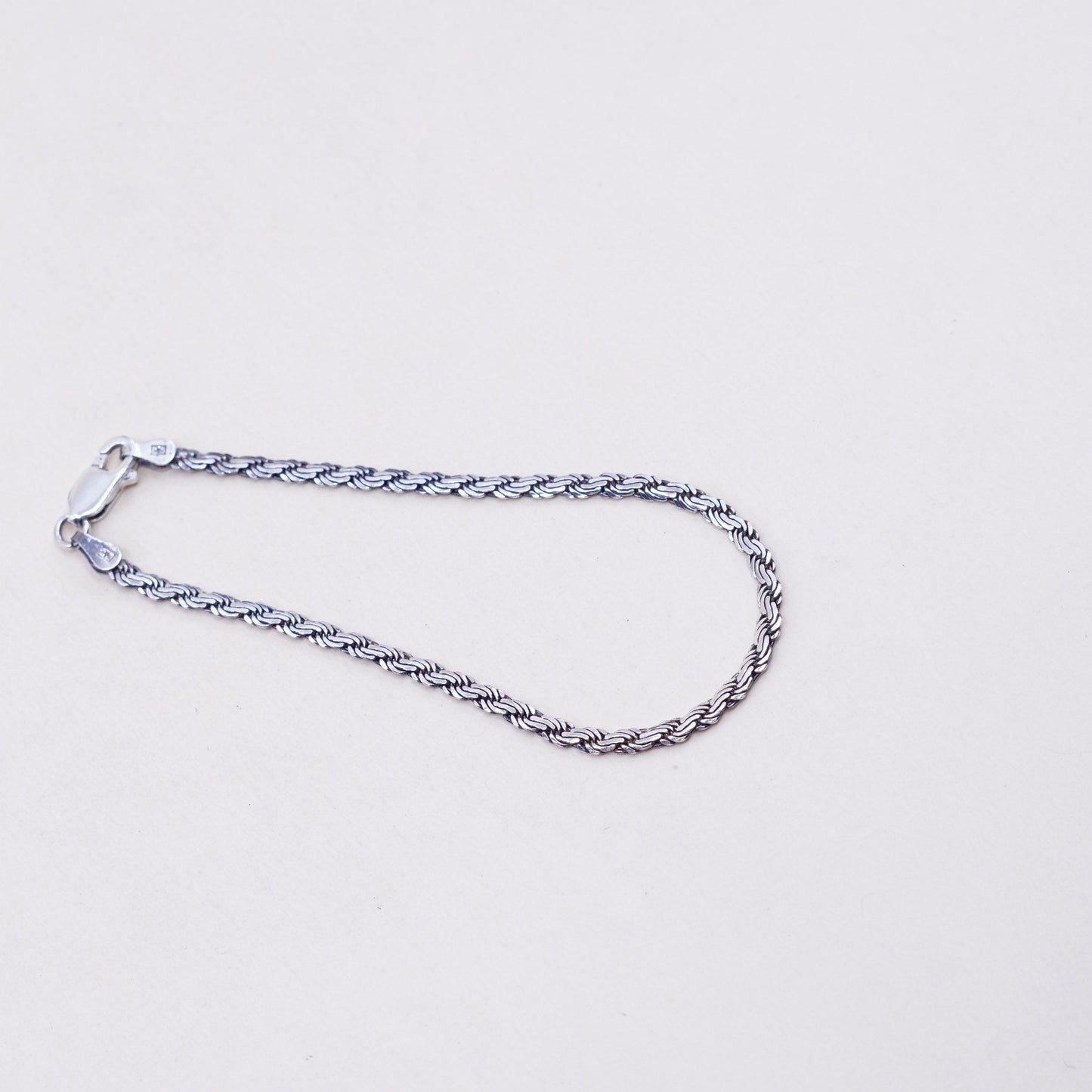 7.25”, 3mm, Vintage sterling silver flatten nugget link bracelet, 925 chain