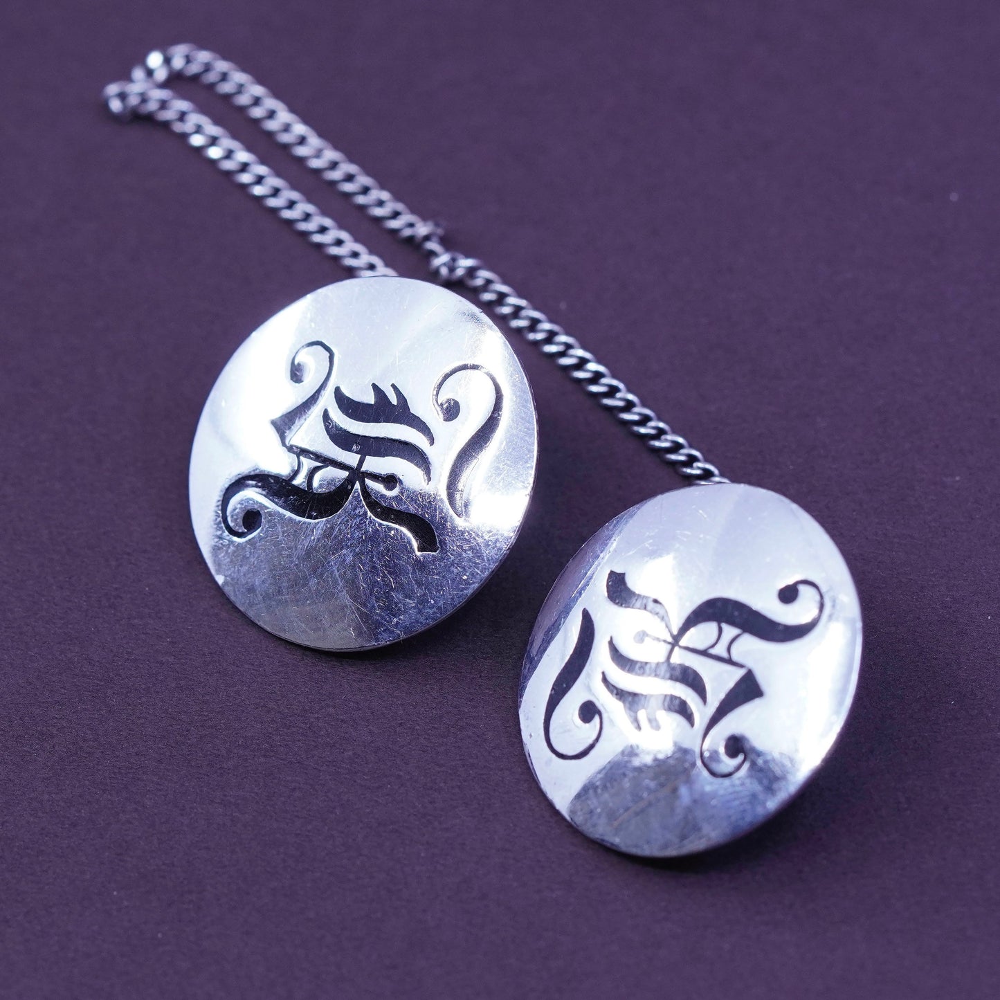 mexico Hecho En Sterling 925 silver jewelry, collar clips with enamel initial