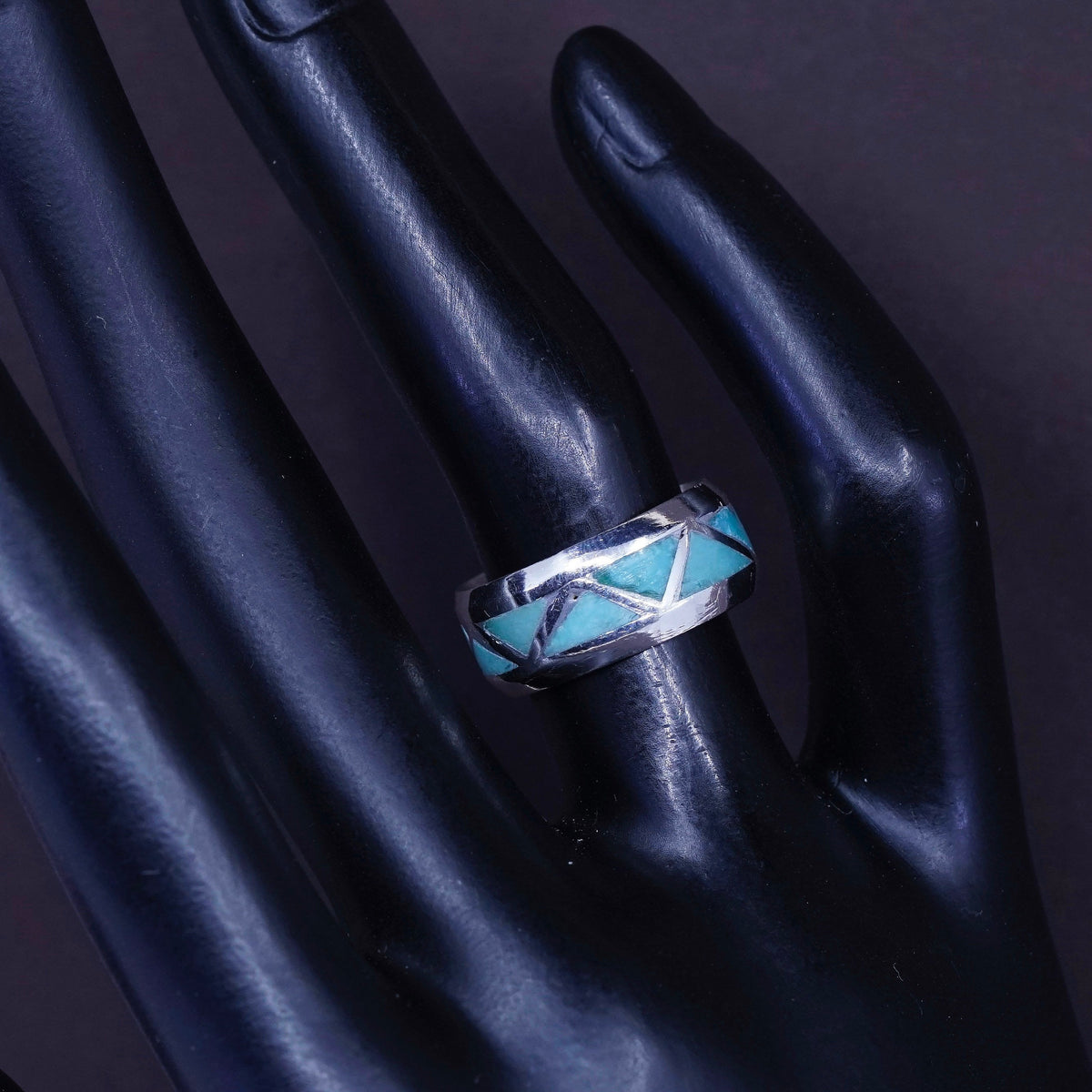 sz 4.5, vtg Sterling silver handmade ring, Native American, 925 band turquoise