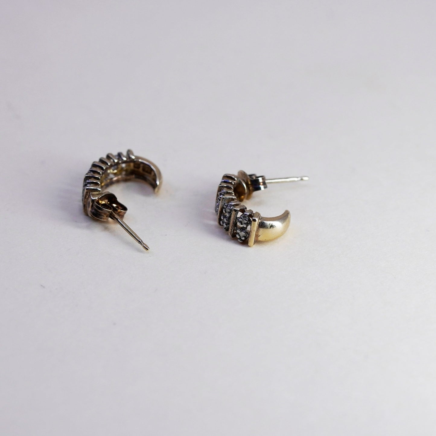 0.5”, vermeil gold over sterling silver earrings, 925 hoops huggie real diamond