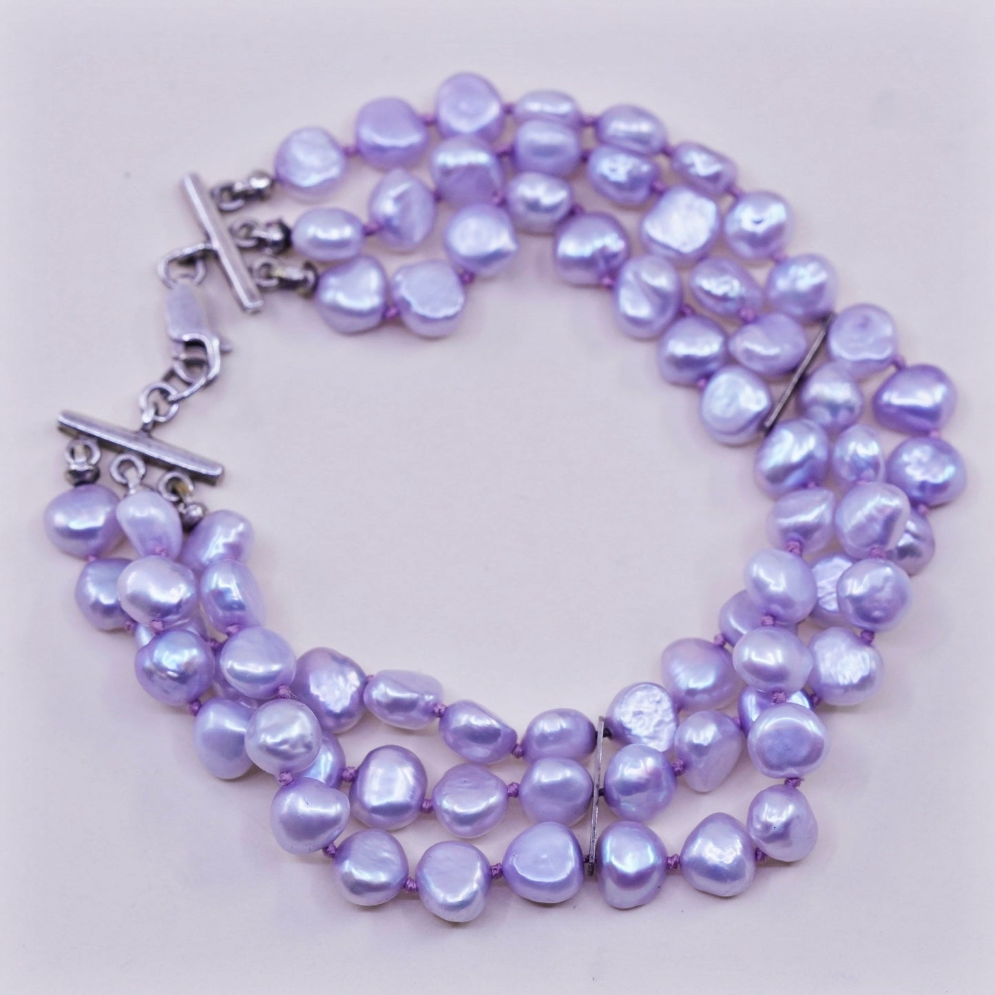 7.5”, Vintage handmade bracelet, gray pearl with Sterling 925 silver clasp