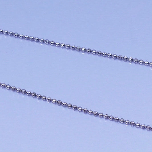 16+2” 1mm, vintage Italy Sterling 925 silver bead chain necklace