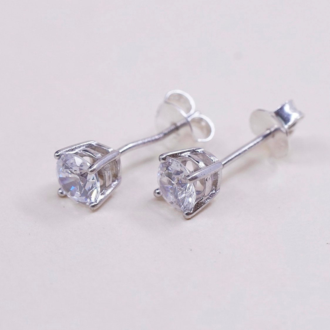 Vintage sterling silver genuine cz studs, fashion minimalist earrings