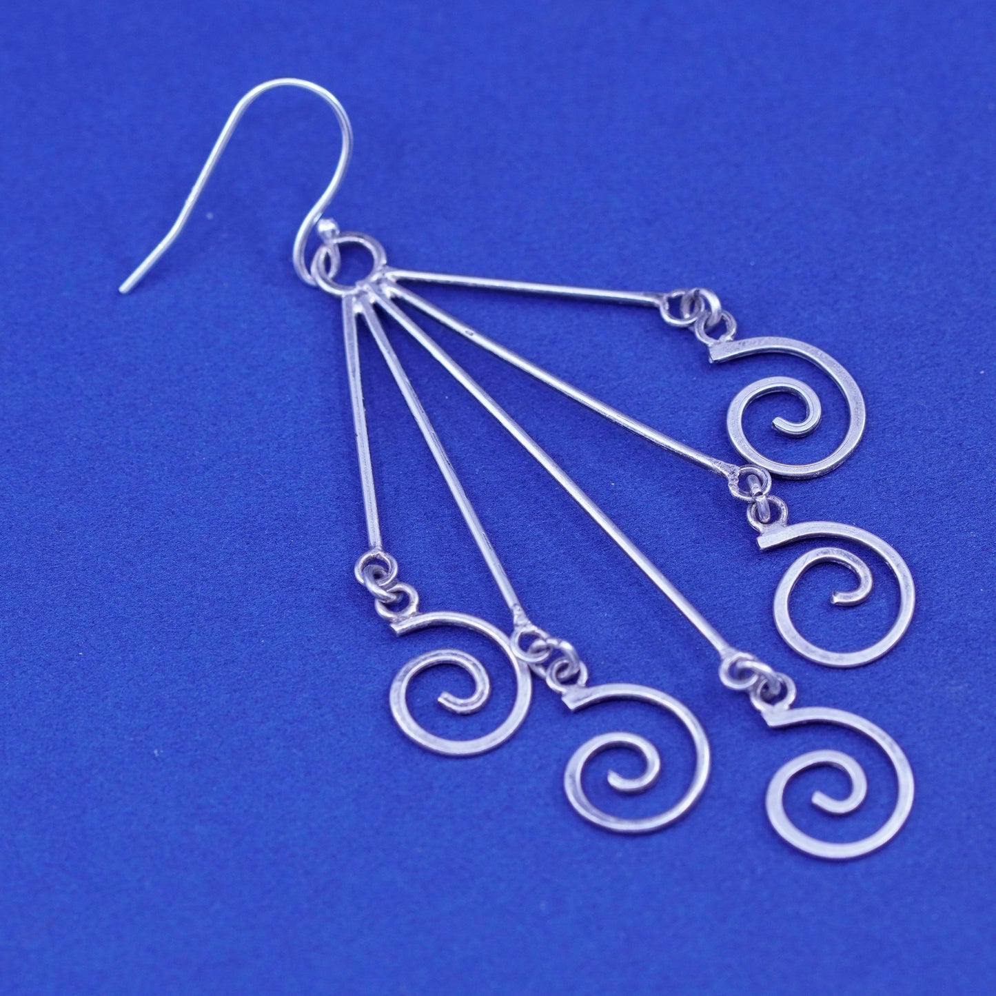 Vintage Sterling Silver handmade Earrings. 925 swirl dangles