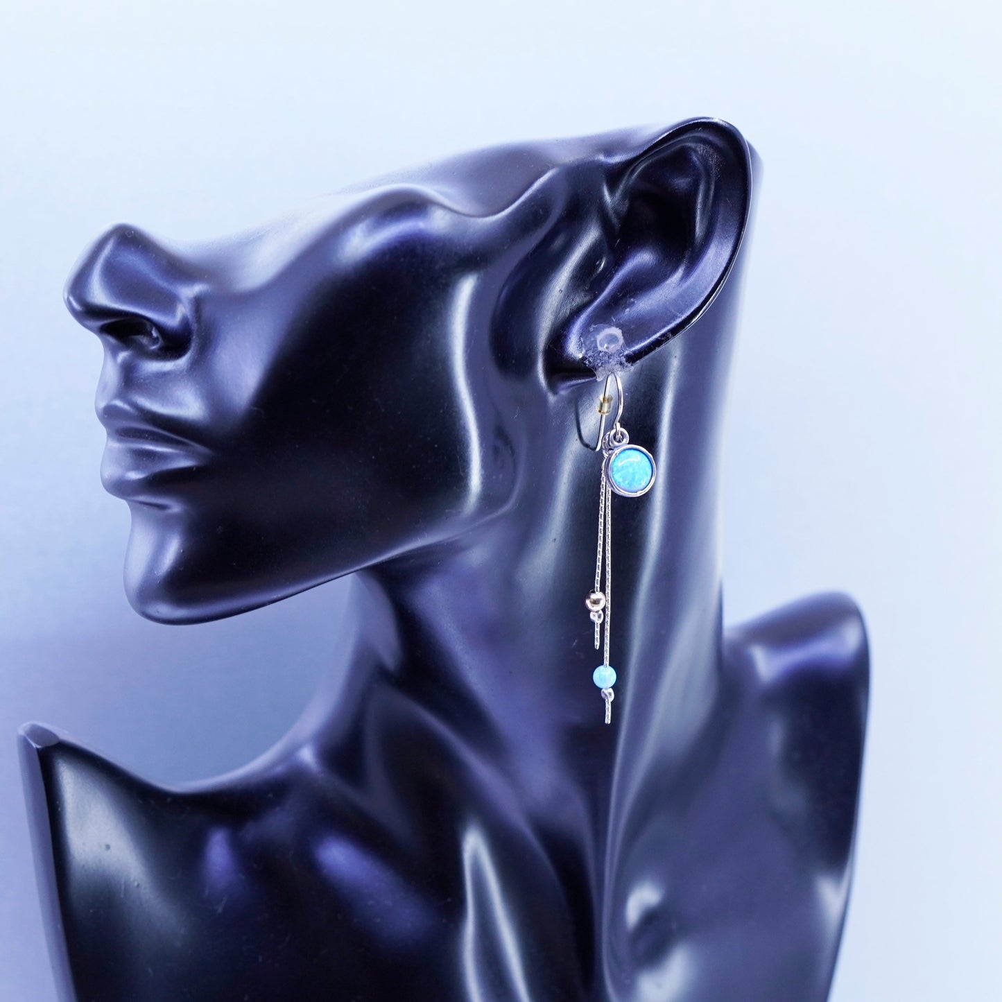 Vintage Sterling 925 silver handmade opal earrings with long fringe