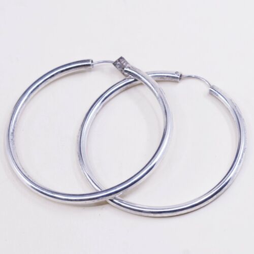 2.25", Vintage Sterling Silver Handmade Earrings, Mexico 925 Silver Huge Hoops
