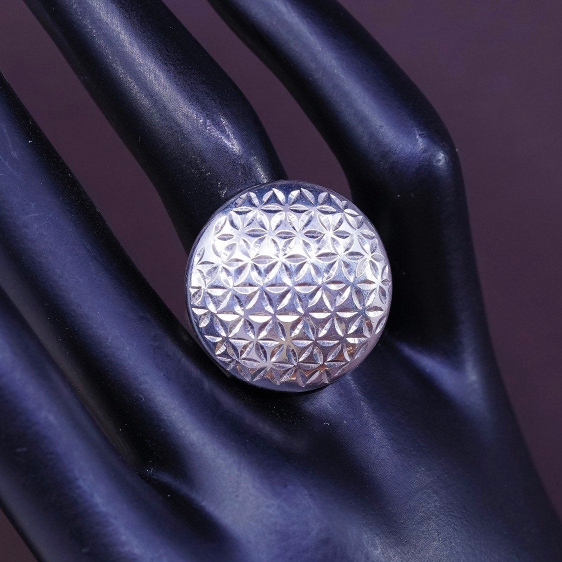 sz 7, vtg Sterling silver handmade ring, 925 diamond textured band