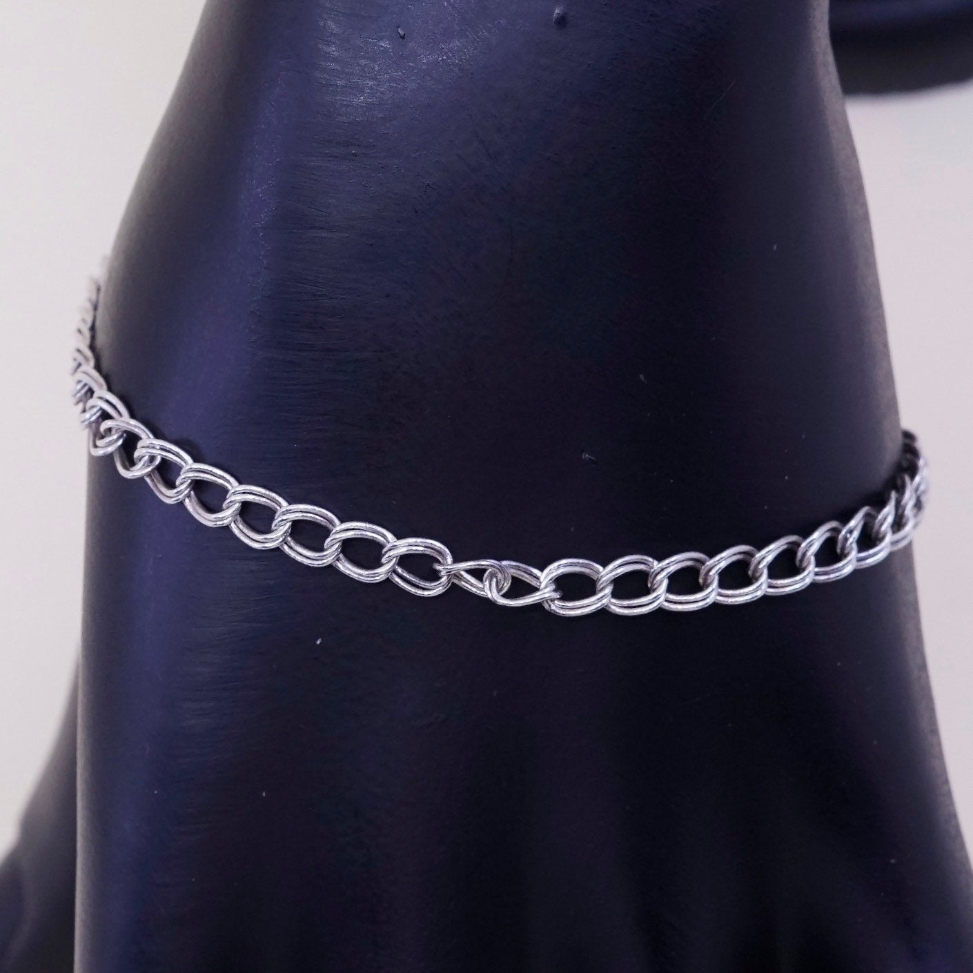 6.75”, 3mm, Vintage sterling silver double curb chain, 925 bracelet
