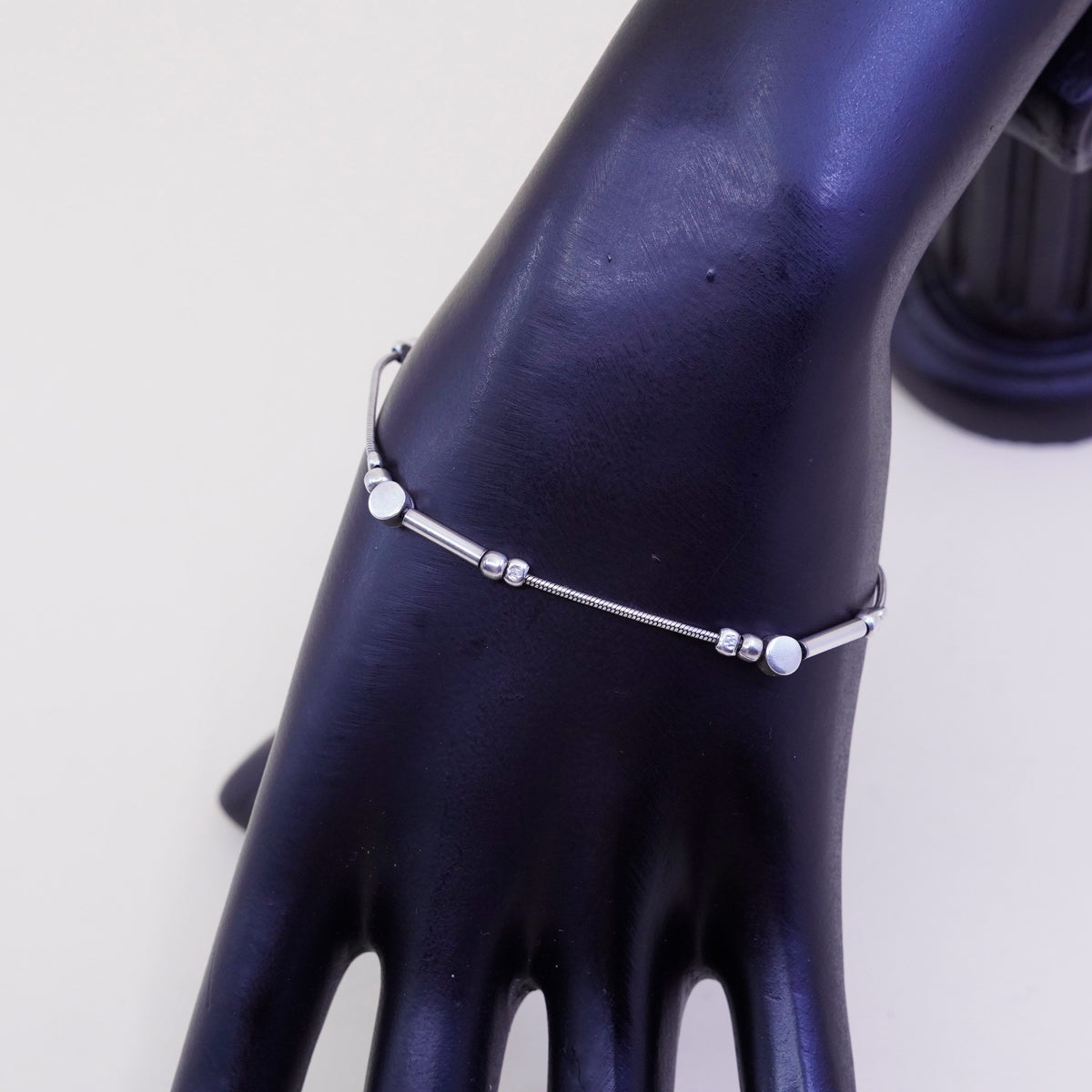 7”, vintage Sterling silver handmade bracelet, 925 bar and beads links