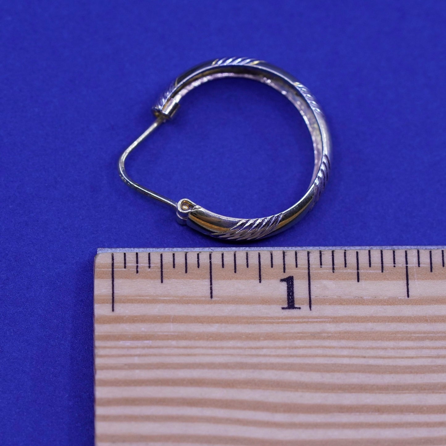 1”, Italy vermeil gold over Sterling 925 silver textured hoop earrings, huggie