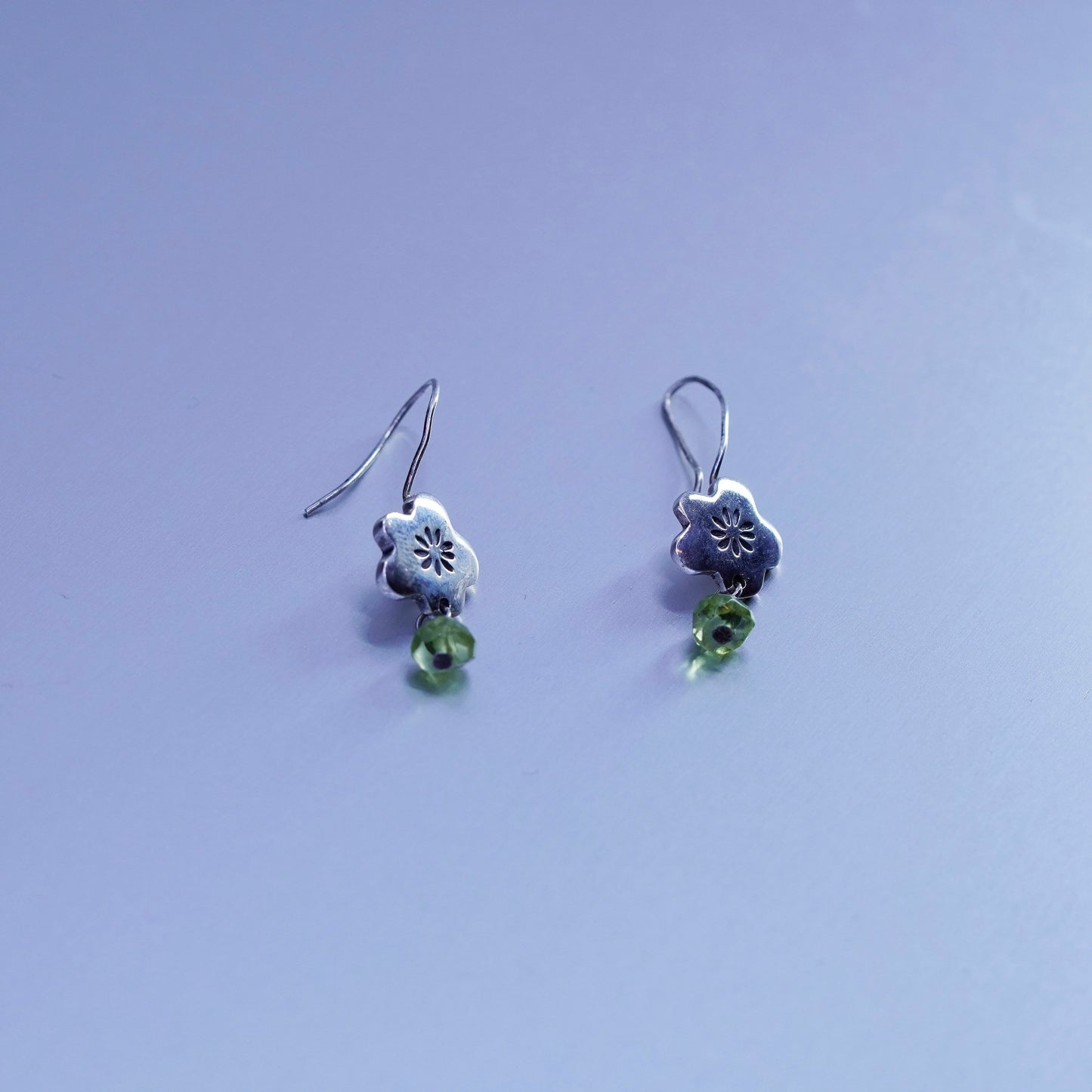 Vintage Sterling 925 silver handmade flower earrings with peridot