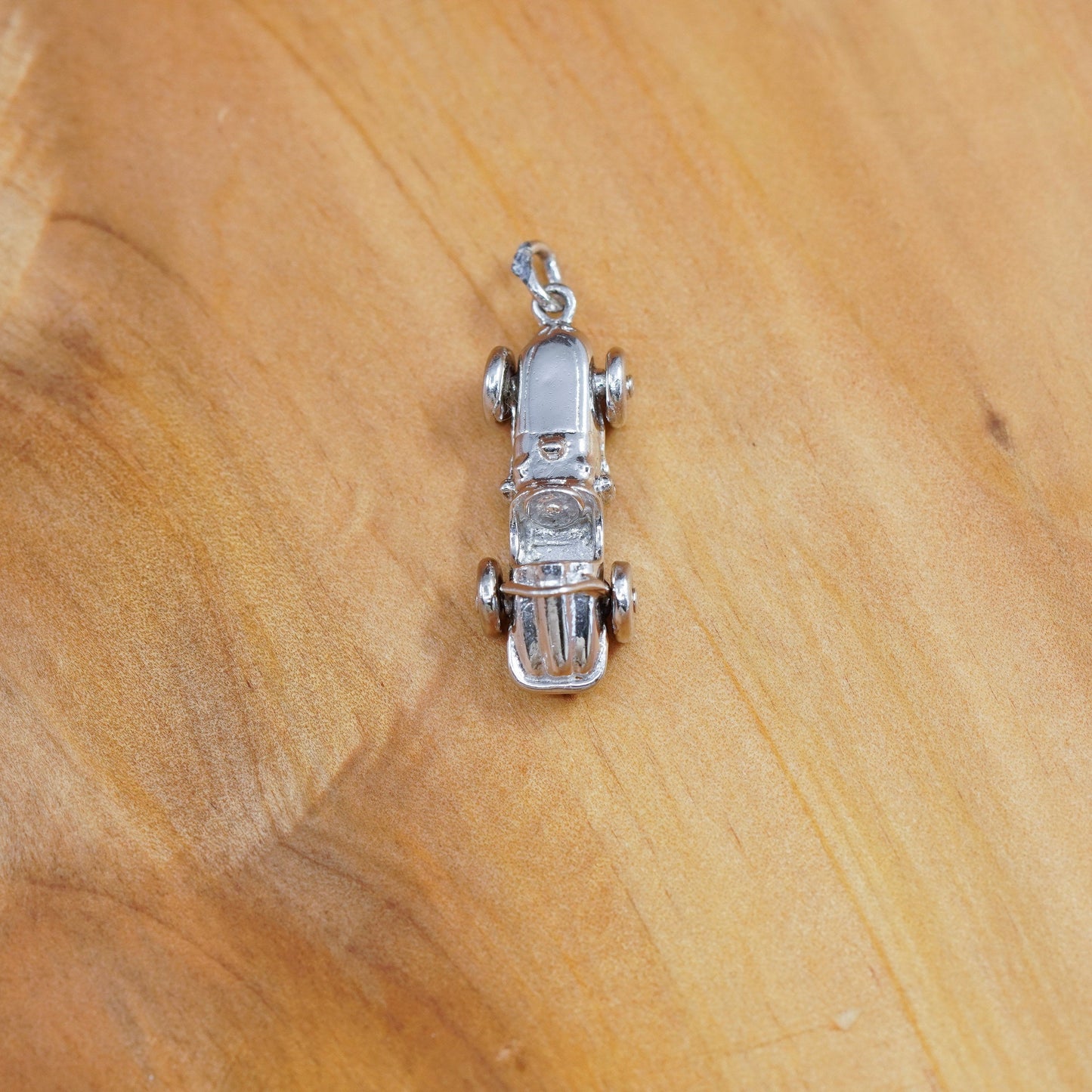Vintage Sterling silver handmade pendant, 925 racing car charm with mouse rat