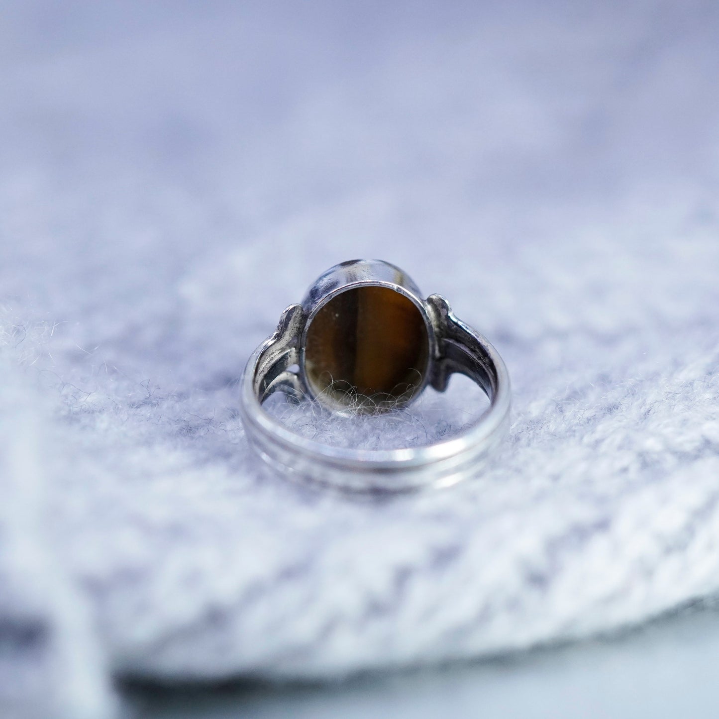 Size 5, vintage Sterling 925 silver handmade ring with golden tiger eye