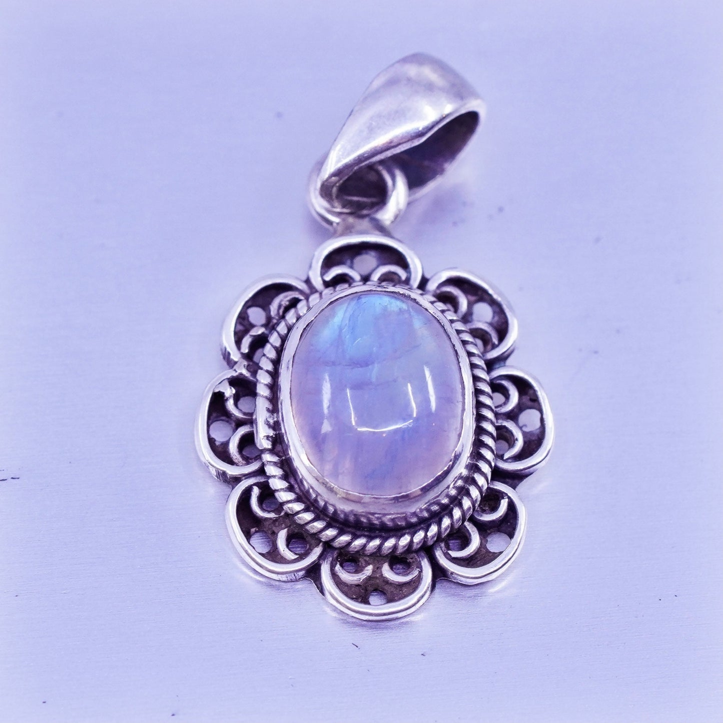 antique sterling 925 silver handmade pendant with blue moonstone