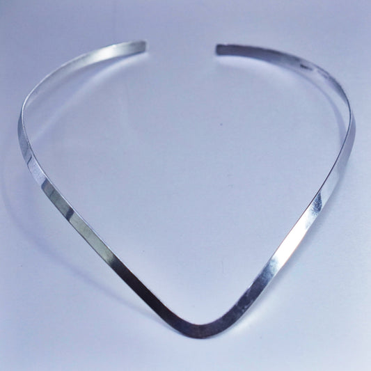 15”, vintage Mexico Sterling 925 silver handmade V choker collar necklace