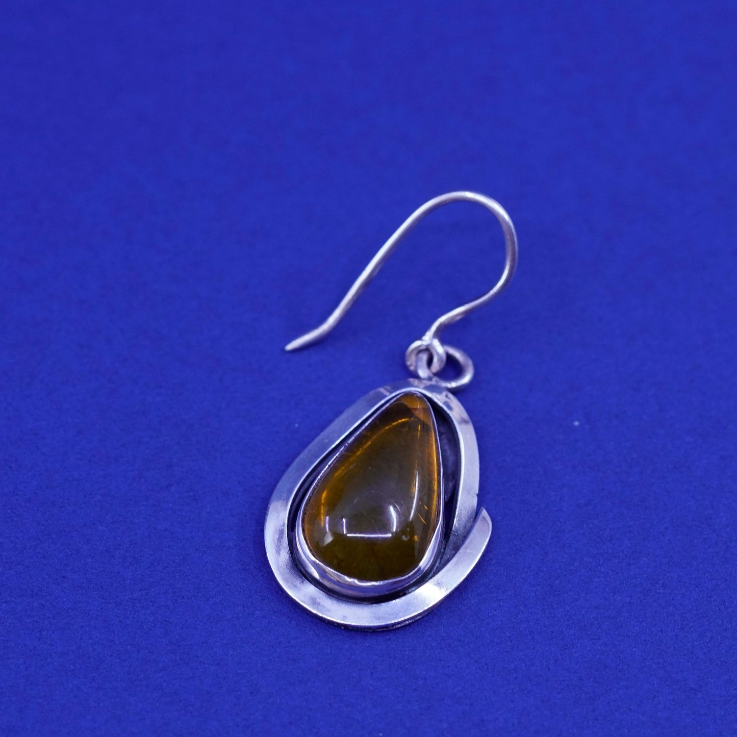 Vintage sterling 925 silver handmade earrings with teardrop amber