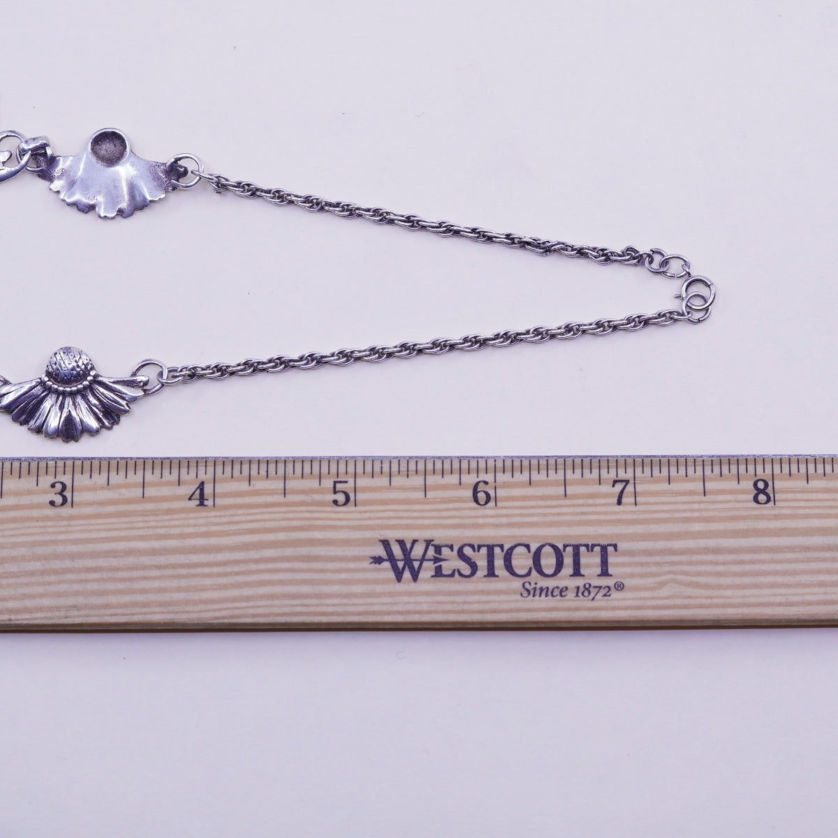 16”, Sterling silver double strands necklace, 925 rope chain flower pendant