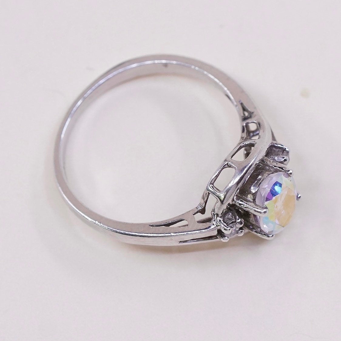 sz 5, Sterling silver ring 925 silver CZ cluster details engagement ring