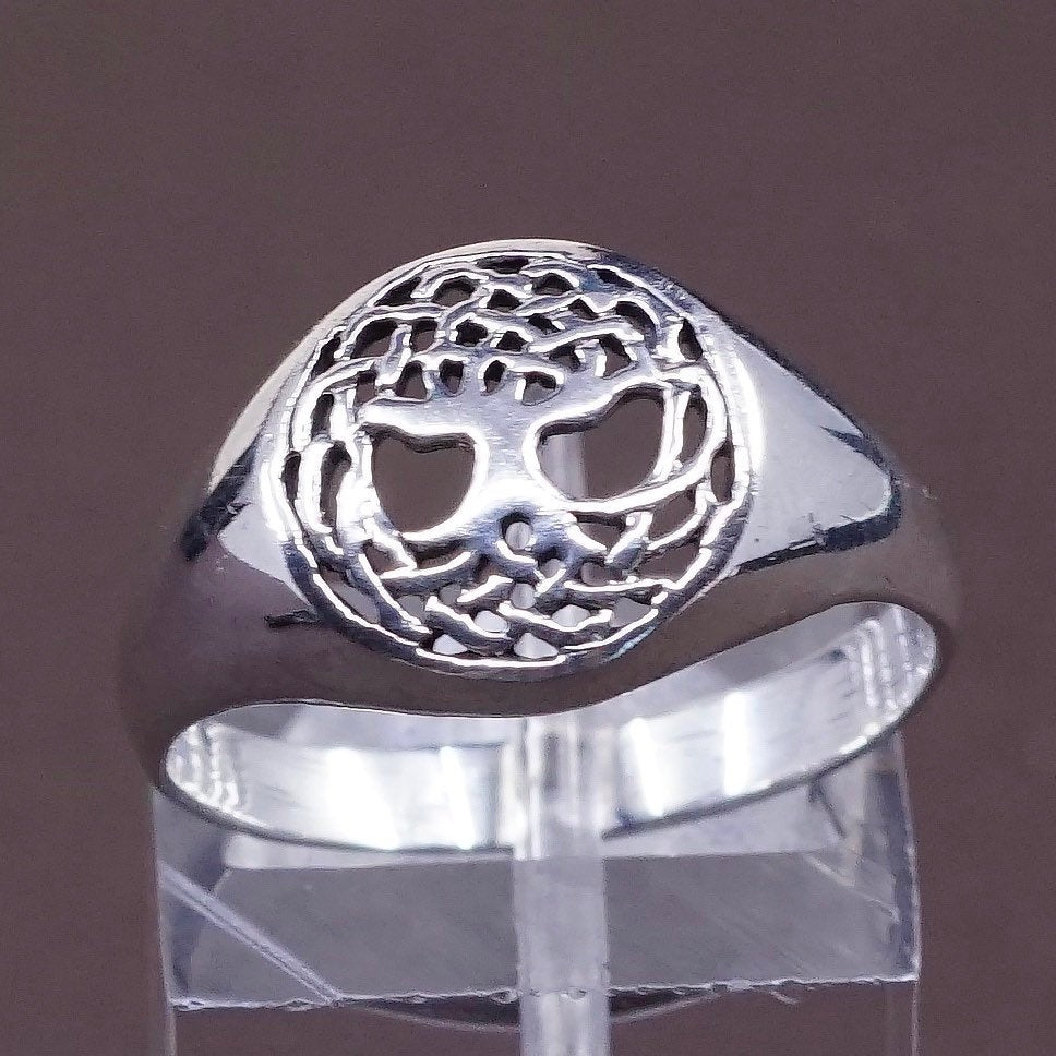 sz 8, vtg Sterling 925 silver handmade ring, filigree band, stamped 925