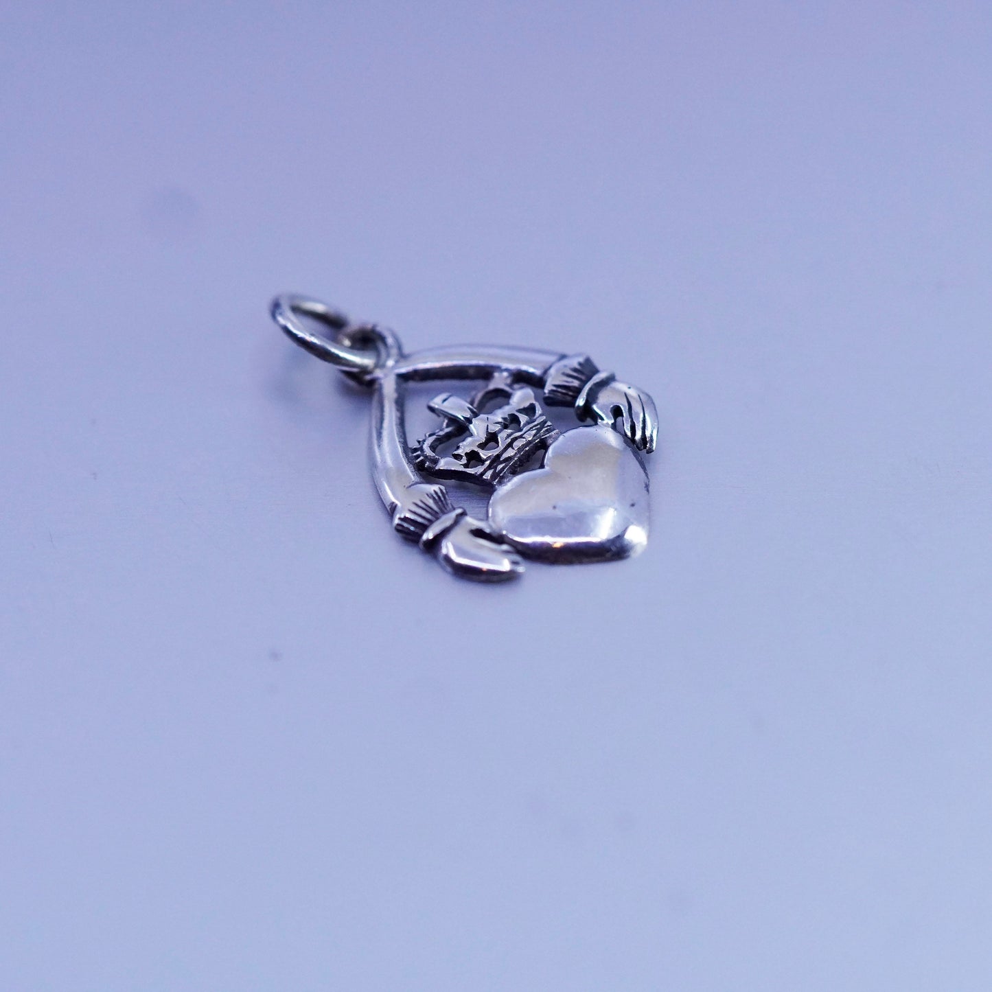 Irish Claddagh friendship Sterling 925 silver pendant, hand holding heart charm