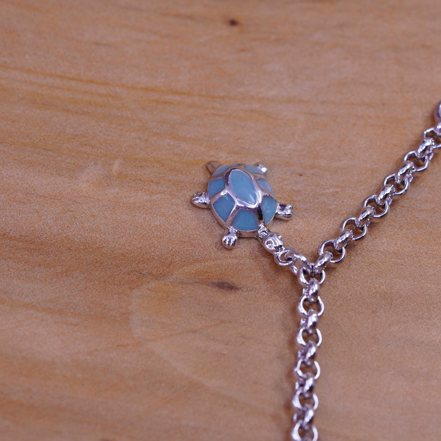7.25”, Sterling silver bracelet, Italy 925 circle chain enamel frog butterfly