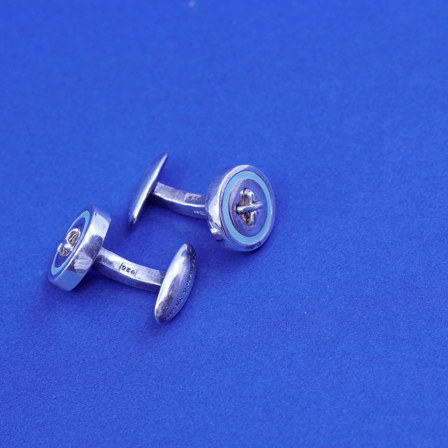 seaward stearn sterling silver Handmade cufflinks, round buttons 925 cuff links