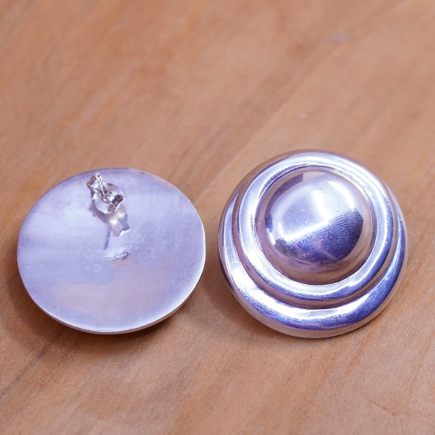 Vintage Sterling silver handmade earrings, mexico rubber 925 round studs