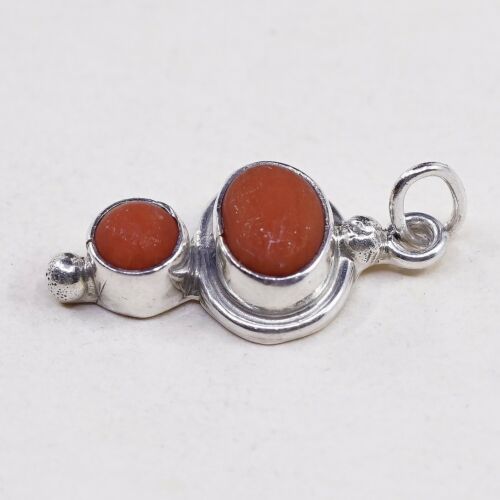Vtg Native American Robert Becenti Sterling 925 Silver Navajo Pendant W/ Coral